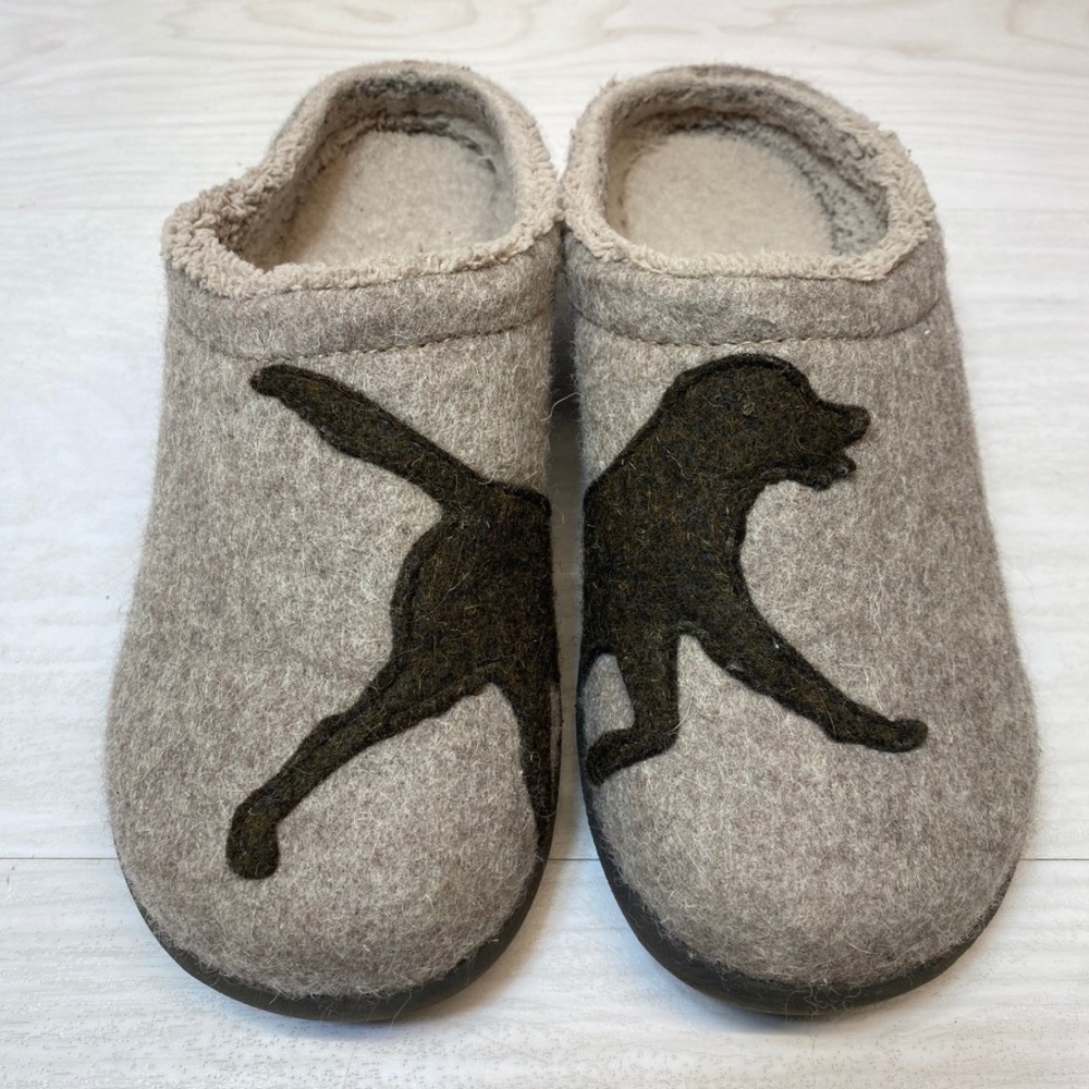LL Bean Womens 8 Daybreak Scuff Slippers Wool Dog Labrador Fleece Clog 305194